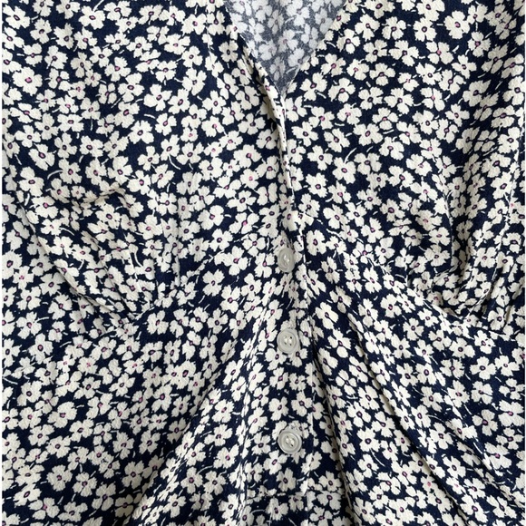 ROUJE Navy Ecru Dainty Floral Print Button Down Tie Sleeve Laura Midi Dress 4/6 - Picture 9 of 11